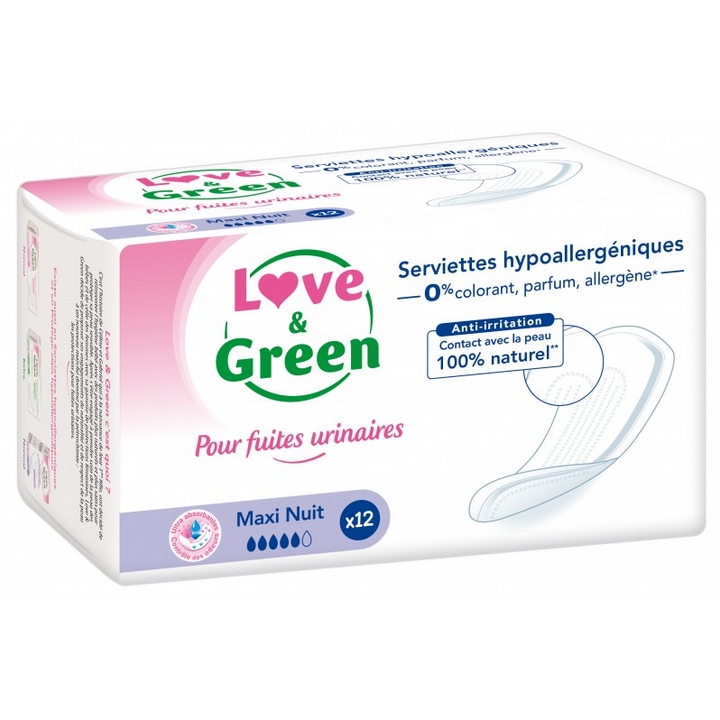 Love Green Fuites Urinaires Serviettes Hypoallergéniques Maxi Nuit