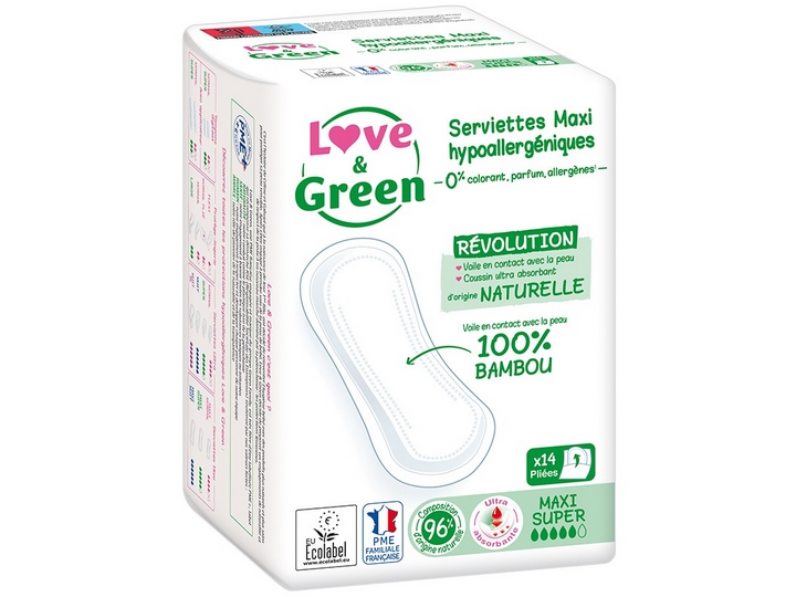 Love Green Serviettes Maxi Hypoallergéniques Révolution Maxi Super