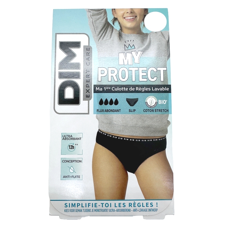 Culotte menstruelle lavable en coton bio noir Flux abondant Dim Protect