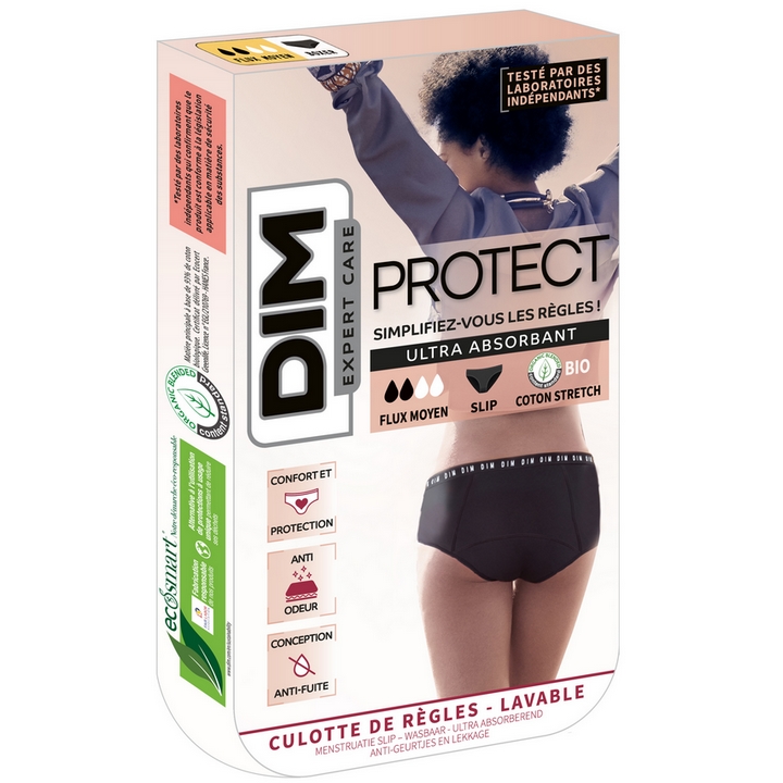 DIM Protect Culotte Menstruelle Lavable Noir Flux Moyen Taille 36 et 38 Paraphamadirect