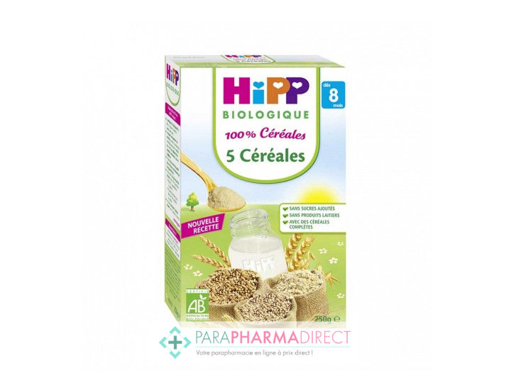 Hipp 100 Cereales 5 Cereales Des 8 Mois 250g Paraphamadirect